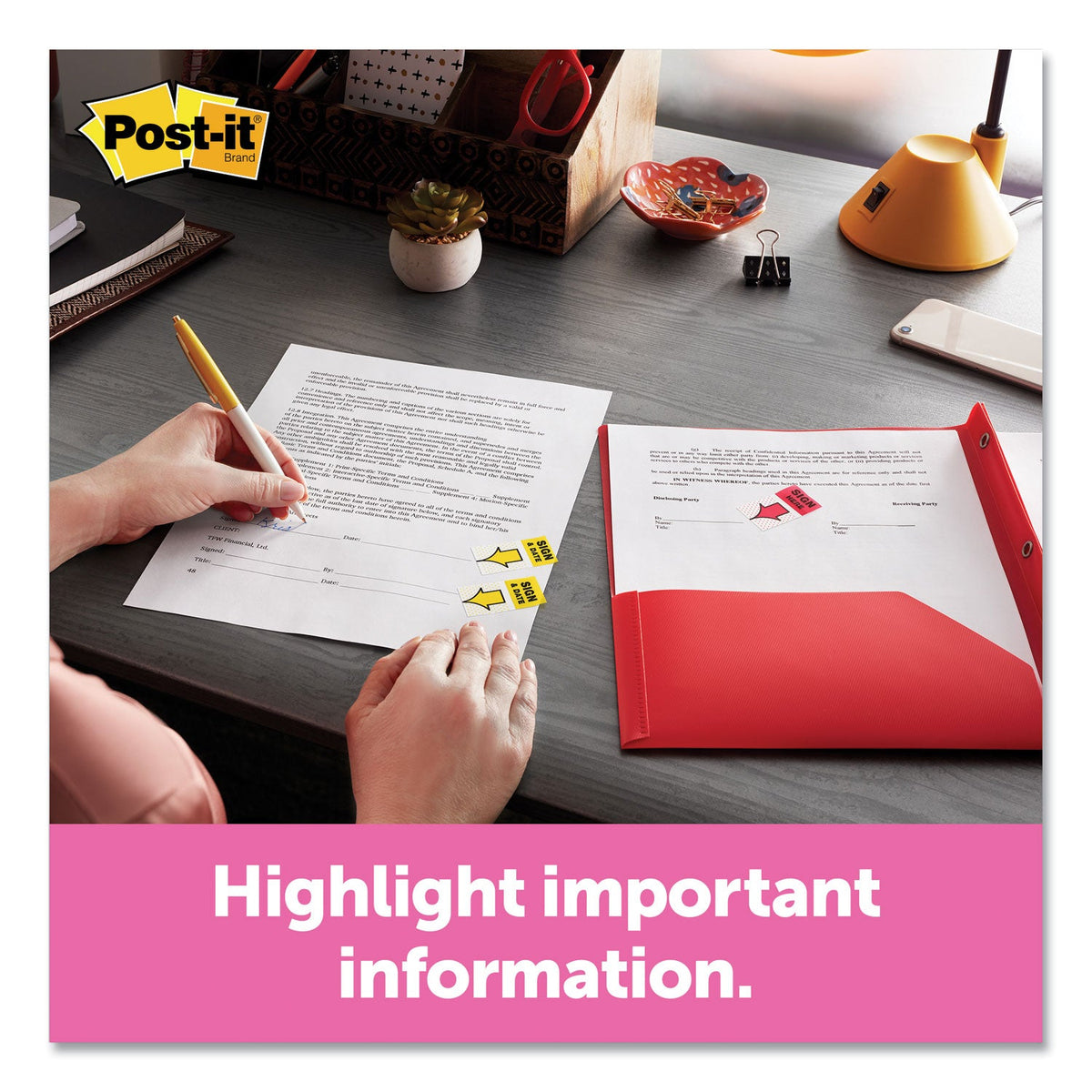 Post-it Page Flags in Desk Grip Dispenser, 1 x 1.75, Yellow, 200/Dispenser