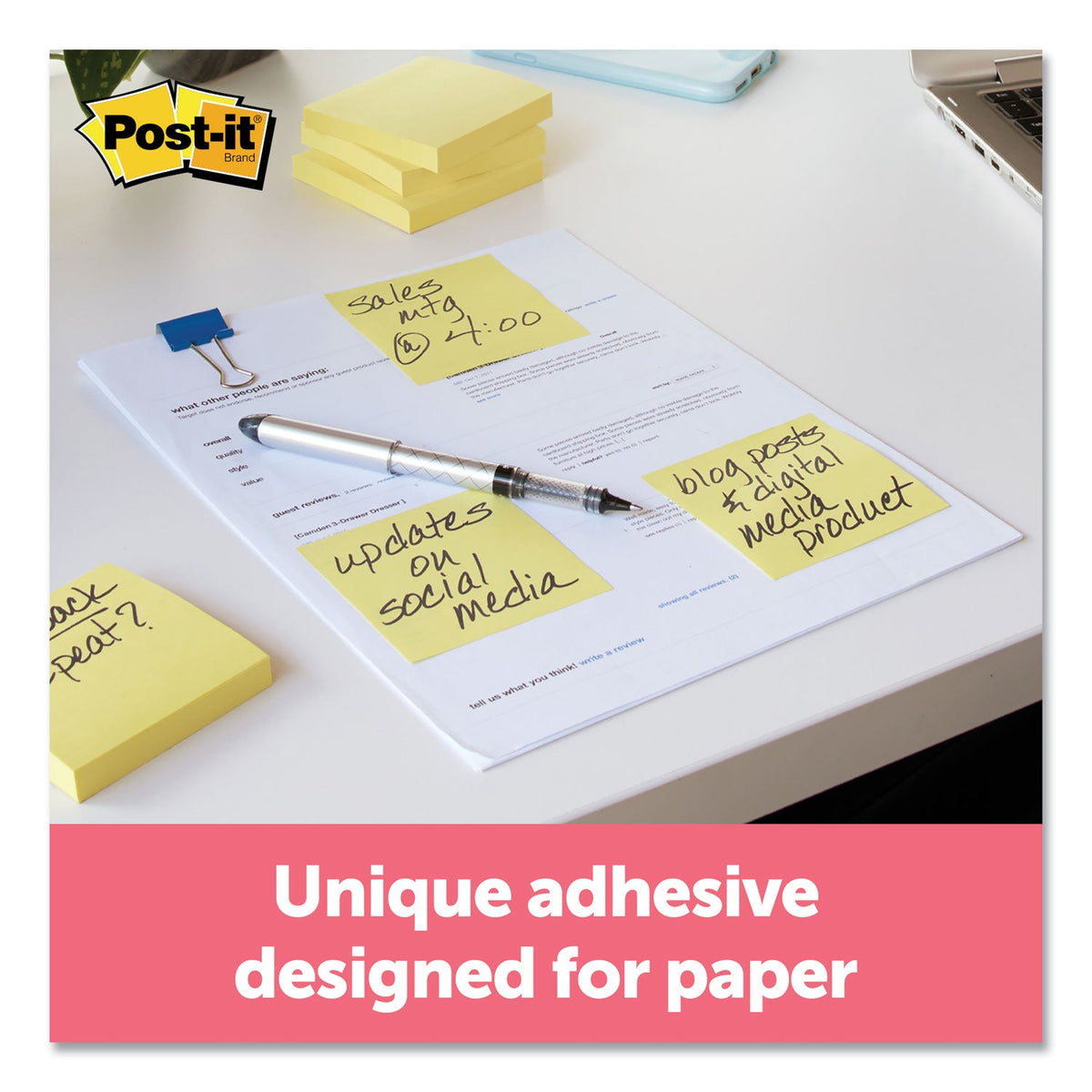 Post-it Original Pads in Canary Yellow, 3" x 3", 100 Sheets/Pad, 12 Pads/Pack