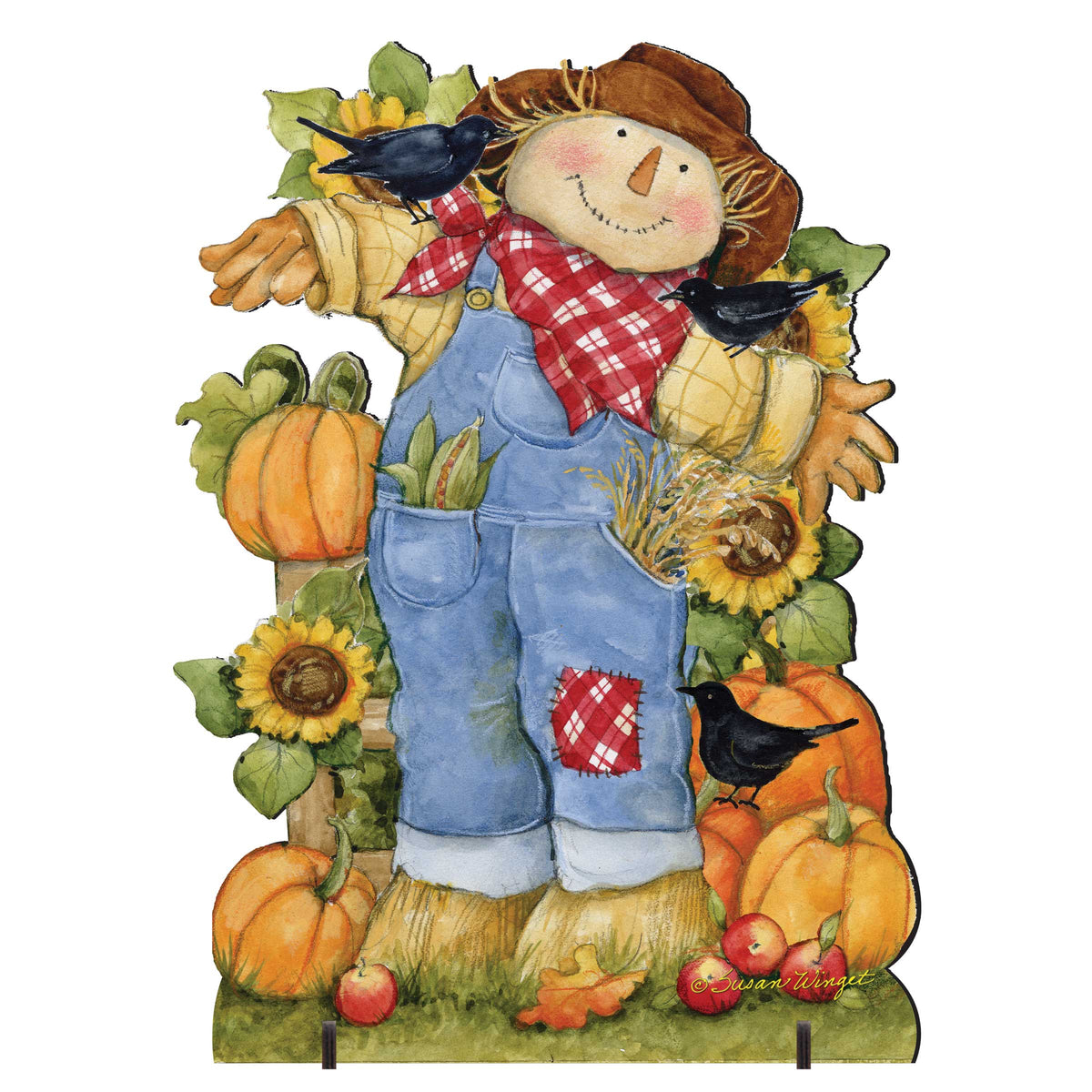 Front Yard Fall Decoration - Harvest Scarecrow - Freestanding - Handmade Gift - Garden Autumn Adornment by Susan Winget - 8471211F-SW