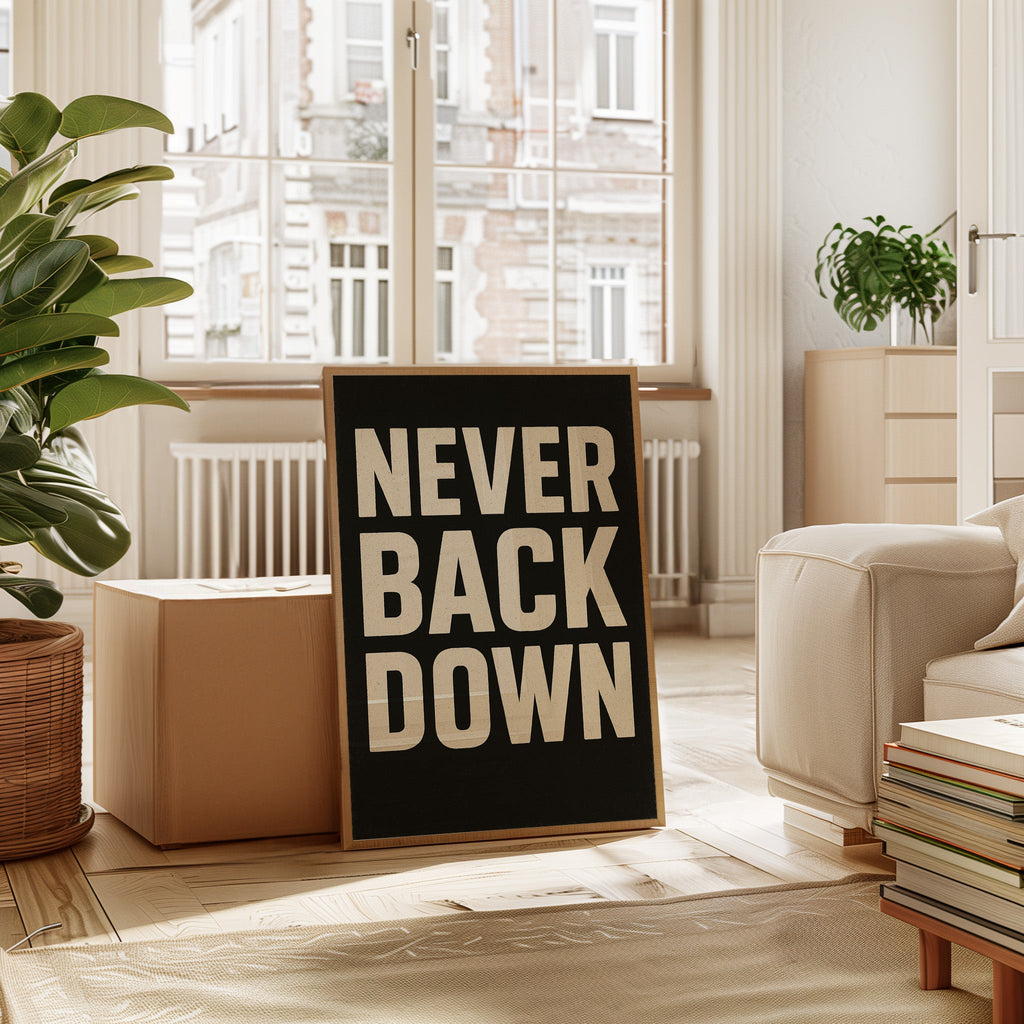 Never Back Down Grit Typography Poster