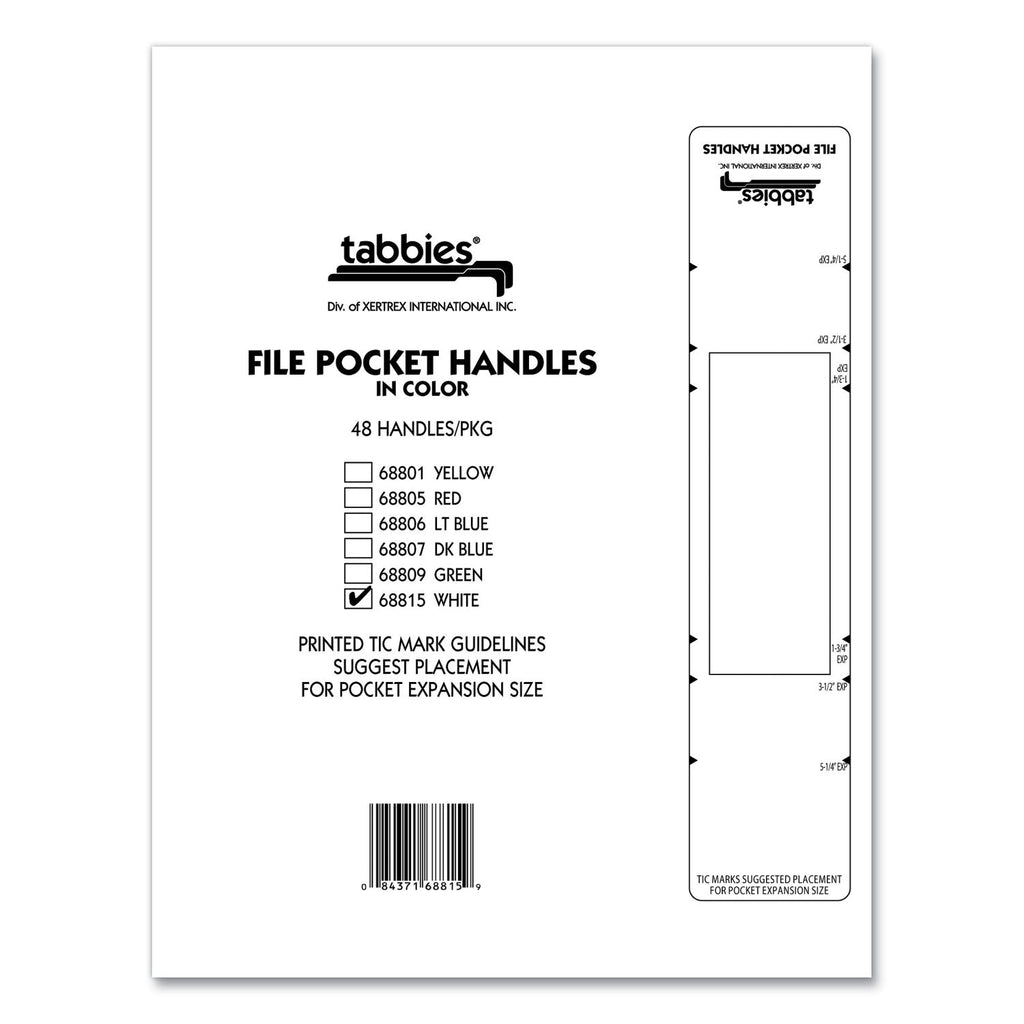 Tabbies File Pocket Handles, 9.63 x 2, White, 4/Sheet, 12 Sheets/Pack