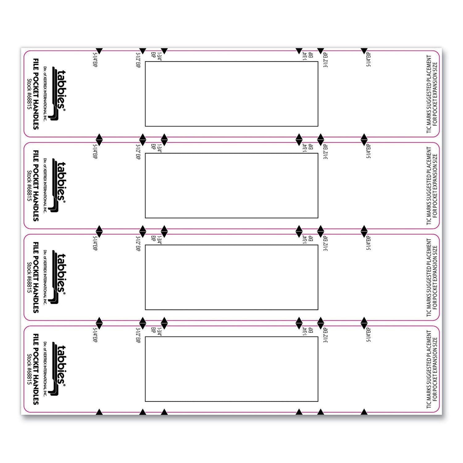 Tabbies File Pocket Handles, 9.63 x 2, White, 4/Sheet, 12 Sheets/Pack