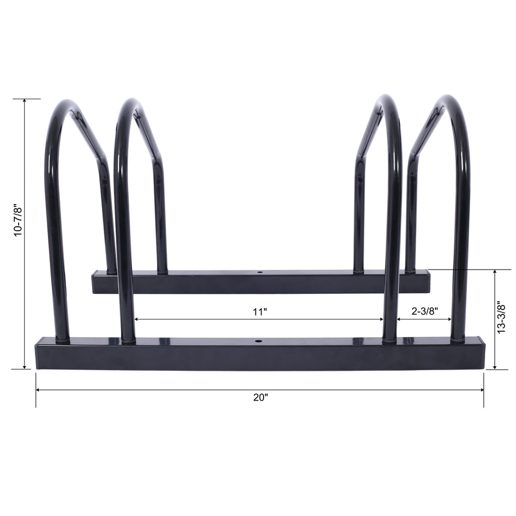 2 bicycle parking racks 22-28 inch wheel supports, maximum tire width 2.15 inches, black painted