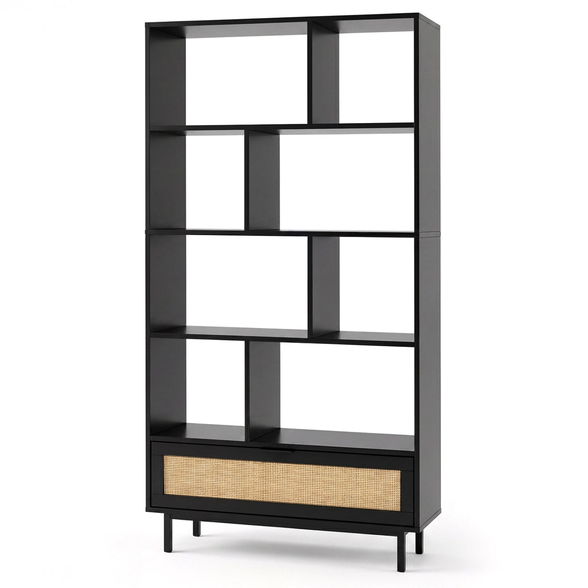 64-Inch Tall Wooden Bookcase with 8 Cubes and Drawer