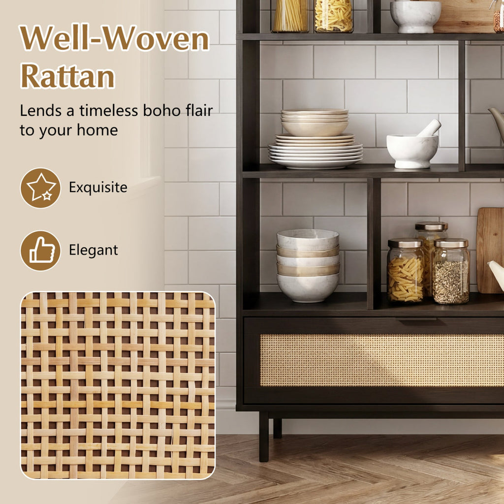 64-Inch Tall Wooden Bookcase with 8 Cubes and Drawer