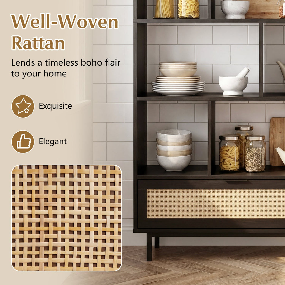 64-Inch Tall Wooden Bookcase with 8 Cubes and Drawer