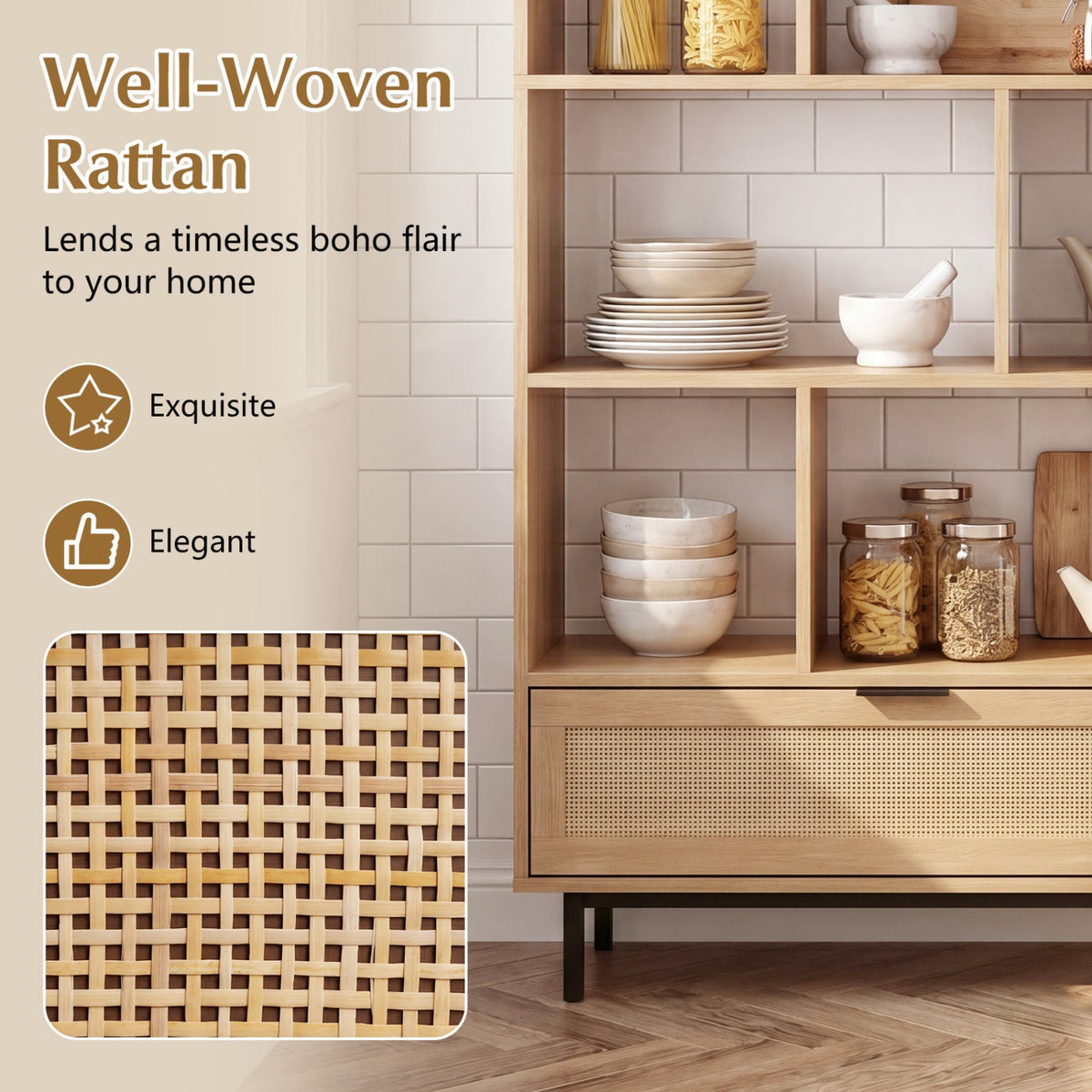64-Inch Tall Wooden Bookcase with 8 Cubes and Drawer