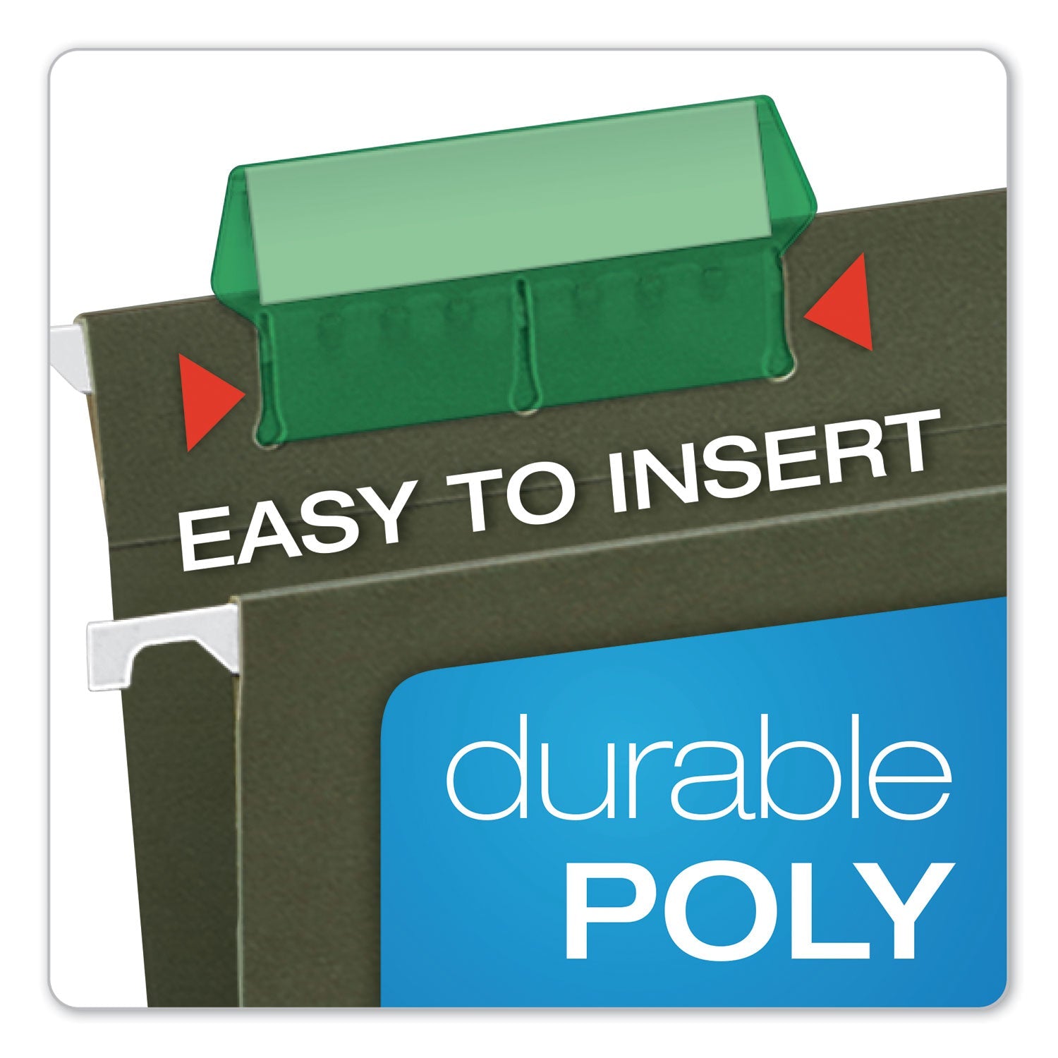 Pendaflex Transparent Colored Tabs For Hanging File Folders, 1/5-Cut, Green, 2" Wide, 25/Pack