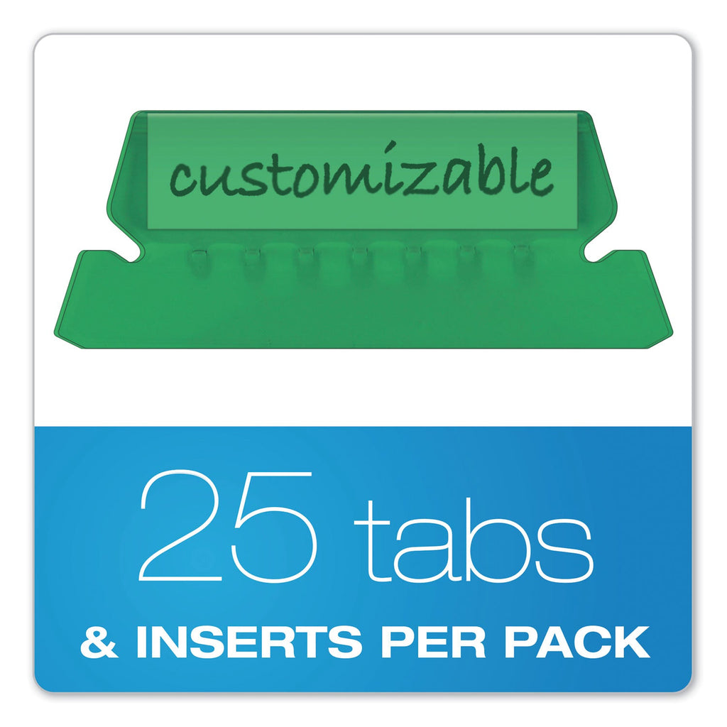 Pendaflex Transparent Colored Tabs For Hanging File Folders, 1/5-Cut, Green, 2" Wide, 25/Pack