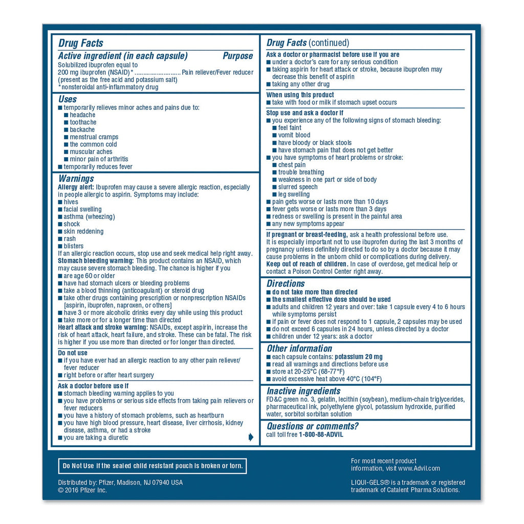 Advil Liqui-Gels, Two-Pack, 50 Packs/Box