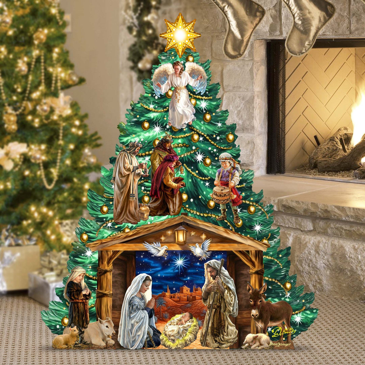 Nativity-Themed Christmas Tree Outdoor Indoor Decor Wooden Christmas Decoration by D. Gelsinger Christmas Decor - 8191503F-DG