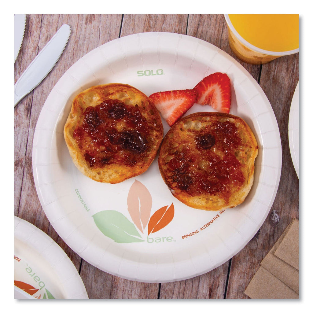 Dart Bare Paper Eco-Forward Dinnerware, Plate, 8.5" dia, Green/Tan, 125/Pack, 2 Packs/Carton