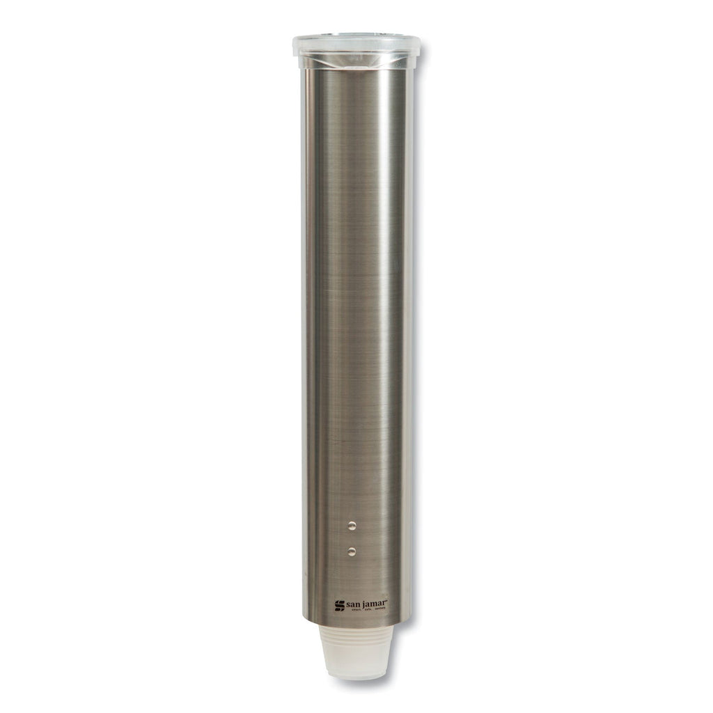 San Jamar Small Pull-Type Water Cup Dispenser, For 5 oz Cups, Stainless Steel