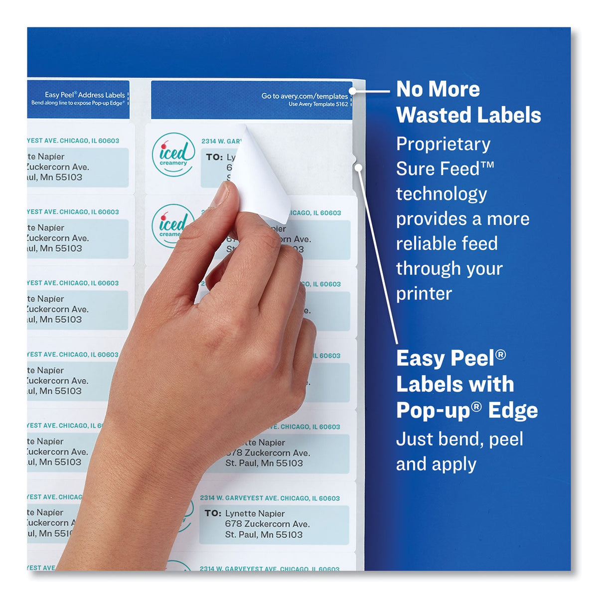 Avery Easy Peel White Address Labels w/ Sure Feed Technology, Laser Printers, 1 x 4, White, 20/Sheet, 250 Sheets/Box