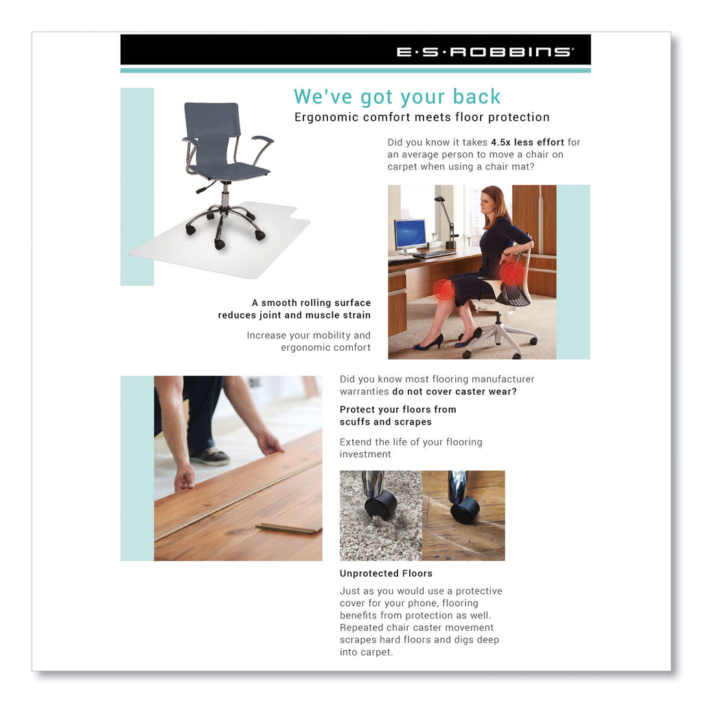 ES Robbins EverLife Workstation Chair Mat for Hard Floors, With Lip, 66 x 60, Clear