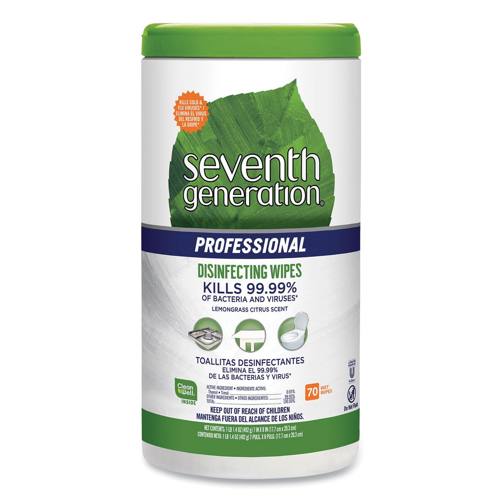 Seventh Generation Disinfecting Multi-Surface Wipes, 8 x 7, Lemongrass Citrus, 70/Canister