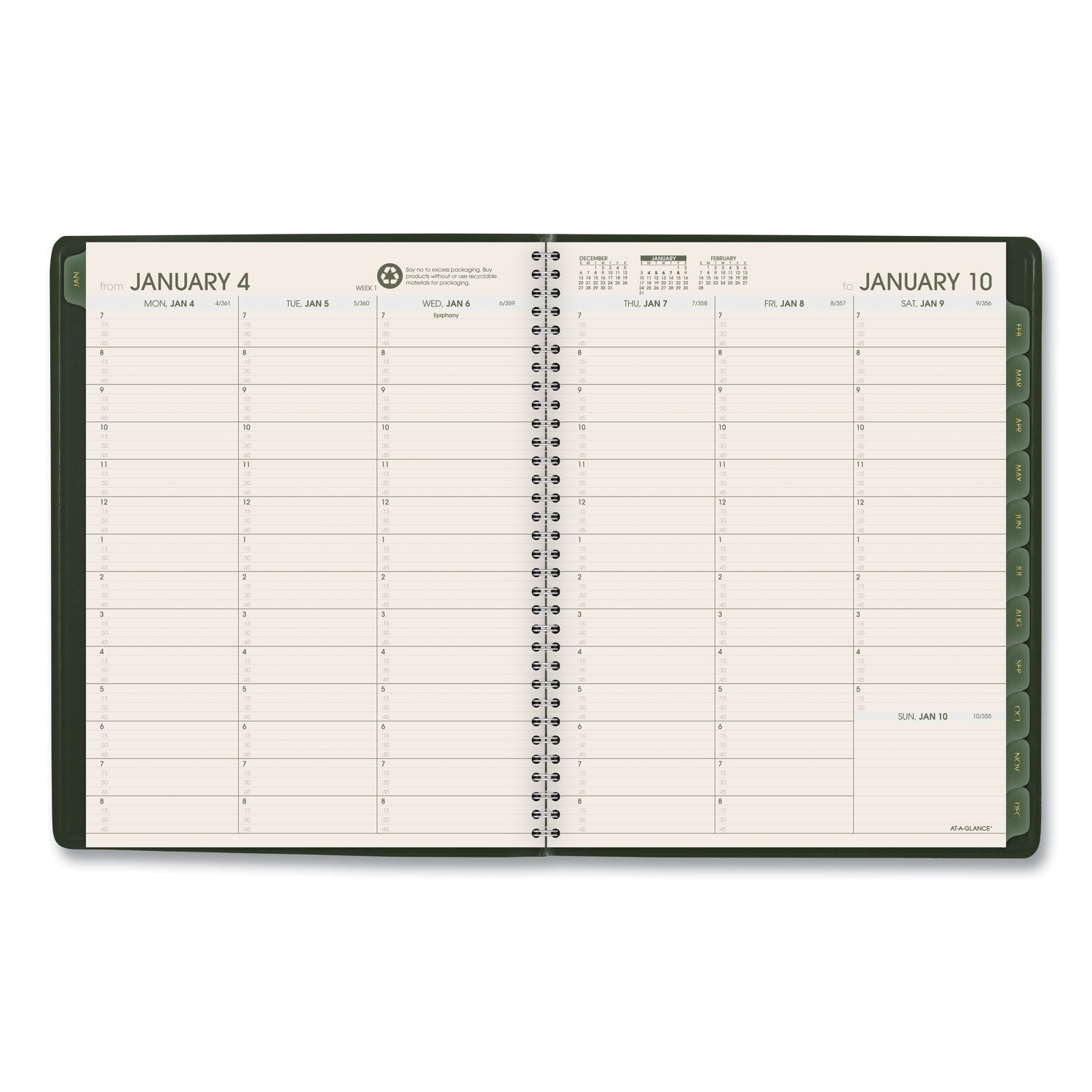 AT-A-GLANCE Recycled Weekly Vertical-Column Format Appointment Book, 11 x 8.25, Green Cover, 12-Month (Jan to Dec): 2023