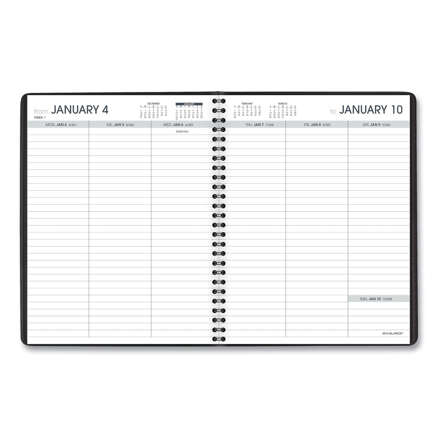 AT-A-GLANCE Weekly Planner Ruled for Open Scheduling, 8.75 x 6.75, Black Cover, 12-Month (Jan to Dec): 2023