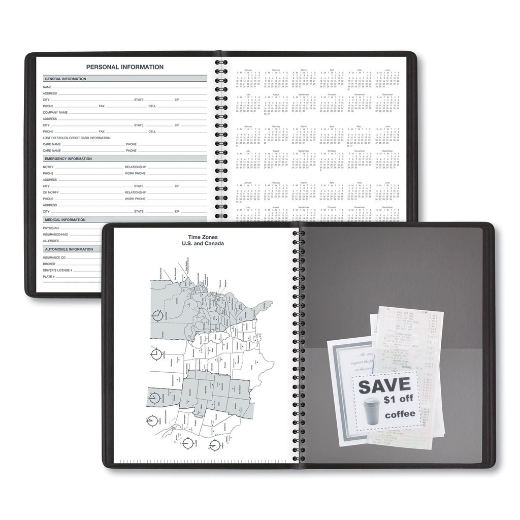 AT-A-GLANCE 24-Hour Daily Appointment Book, 8.75 x 7, Black Cover, 12-Month (Jan to Dec): 2023