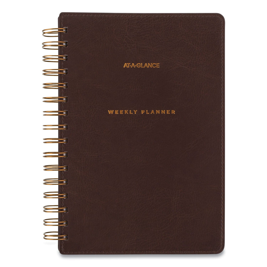 AT-A-GLANCE Signature Collection Distressed Brown Weekly Monthly Planner, 8.5 x 5.5, Brown Cover, 13-Month (Jan to Jan): 2023 to 2024