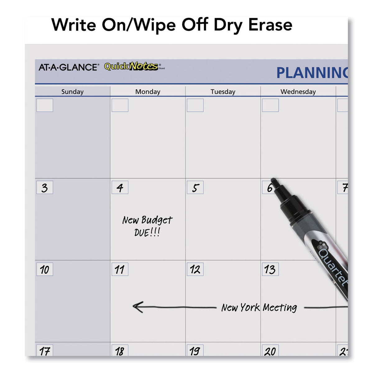 AT-A-GLANCE QuickNotes Mini Erasable Wall Planner, 16 x 12, White/Blue/Yellow Sheets, 12-Month (Jan to Dec): 2023