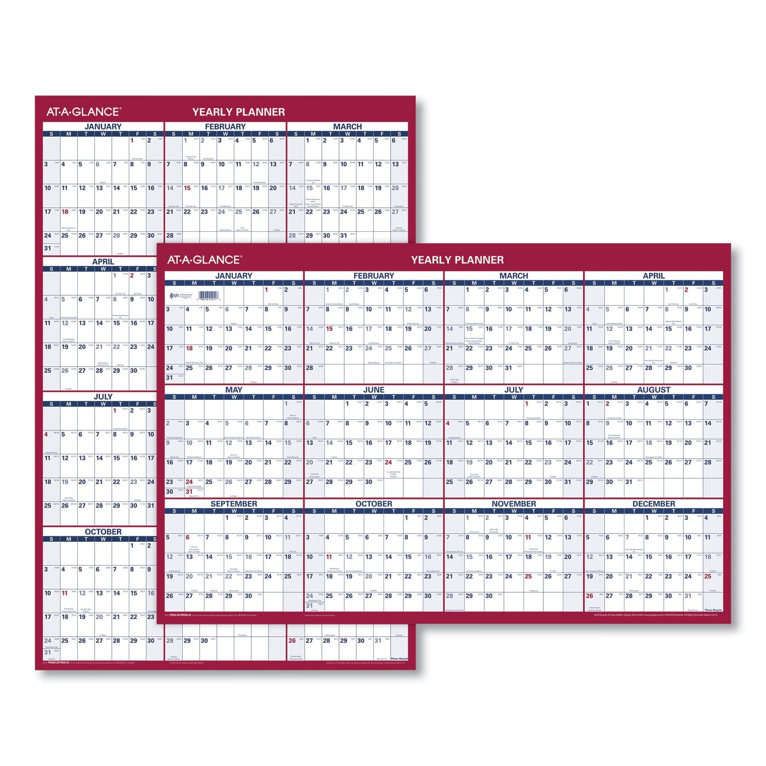 AT-A-GLANCE Erasable Vertical/Horizontal Wall Planner, 32 x 48, White/Blue/Red Sheets, 12-Month (Jan to Dec): 2023