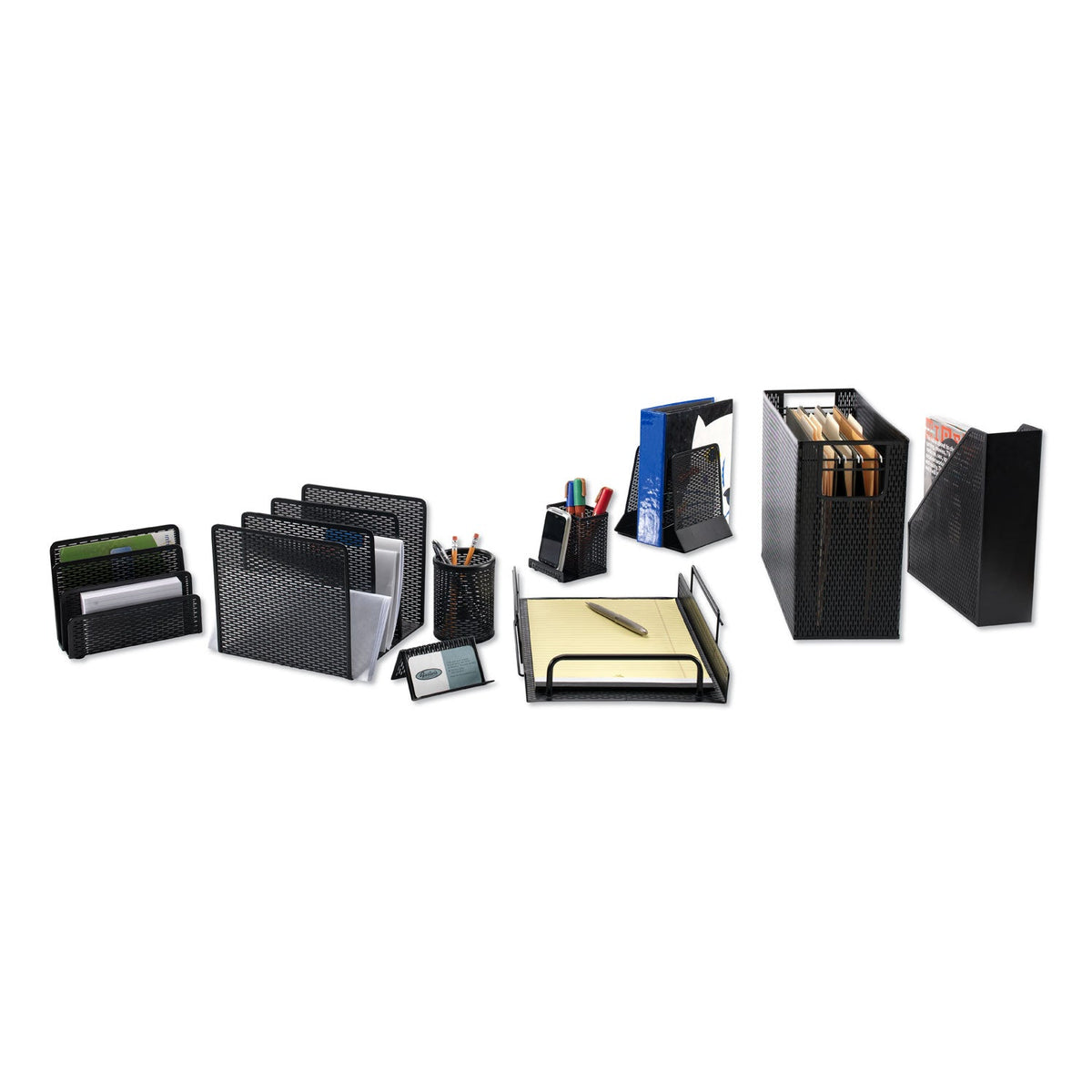 Artistic Urban Collection Punched Metal Letter Sorter, 3 Sections, DL to A6 Size Files, 6.5" x 3.25" x 5.5", Black