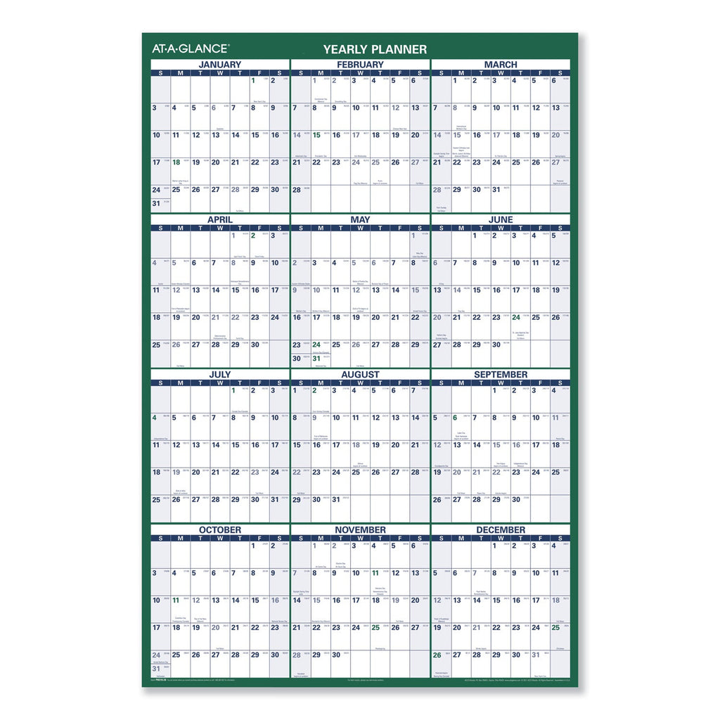 AT-A-GLANCE Vertical Erasable Wall Planner, 32 x 48, White/Green Sheets, 12-Month (Jan to Dec): 2023