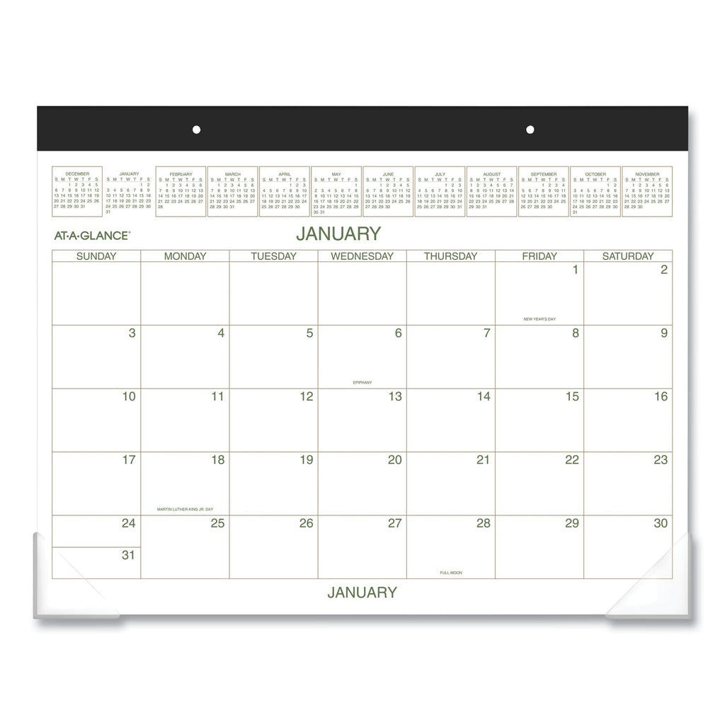 AT-A-GLANCE Two-Color Desk Pad, 22 x 17, White Sheets, Black Binding, Clear Corners, 12-Month (Jan to Dec): 2023