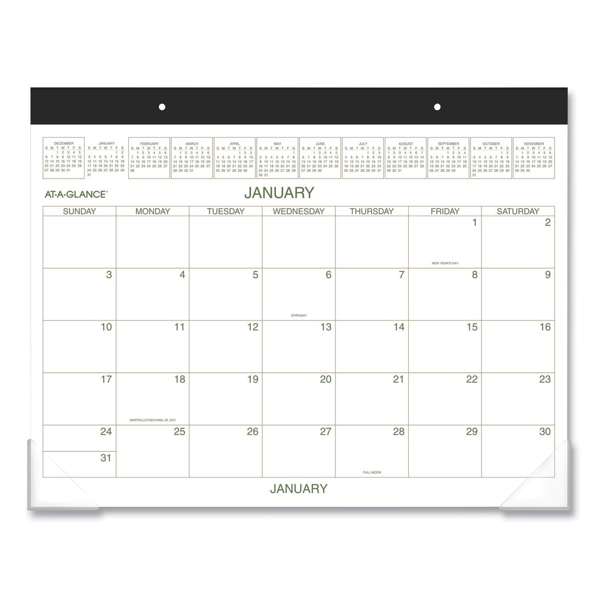 AT-A-GLANCE Two-Color Desk Pad, 22 x 17, White Sheets, Black Binding, Clear Corners, 12-Month (Jan to Dec): 2023