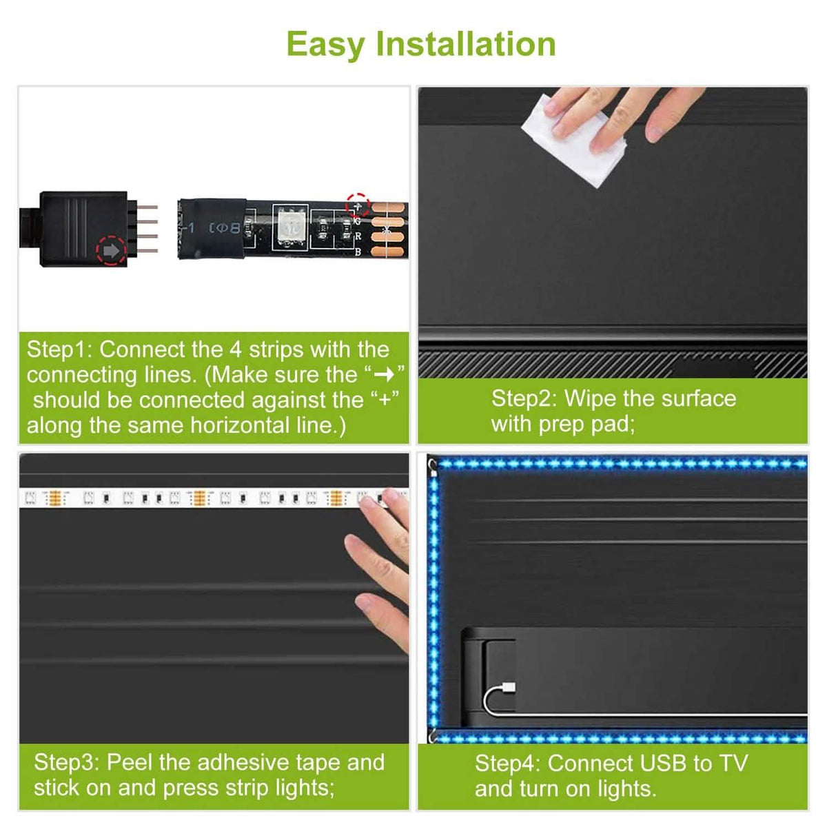 6.56ft TV LED Backlight RGB Strip Light USB Monitor Lighting