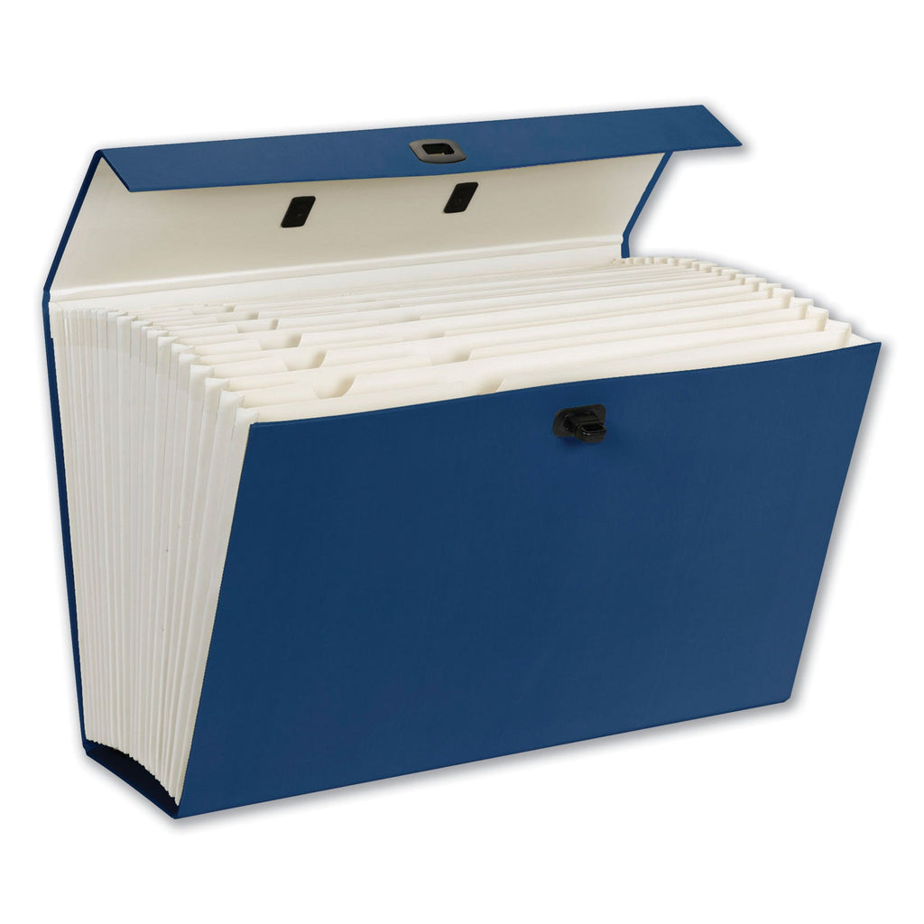 Smead Expanding File Box, 16.63" Expansion, 19 Sections, Twist-Lock Latch Closure, 2/5-Cut Tabs, Legal Size, Blue