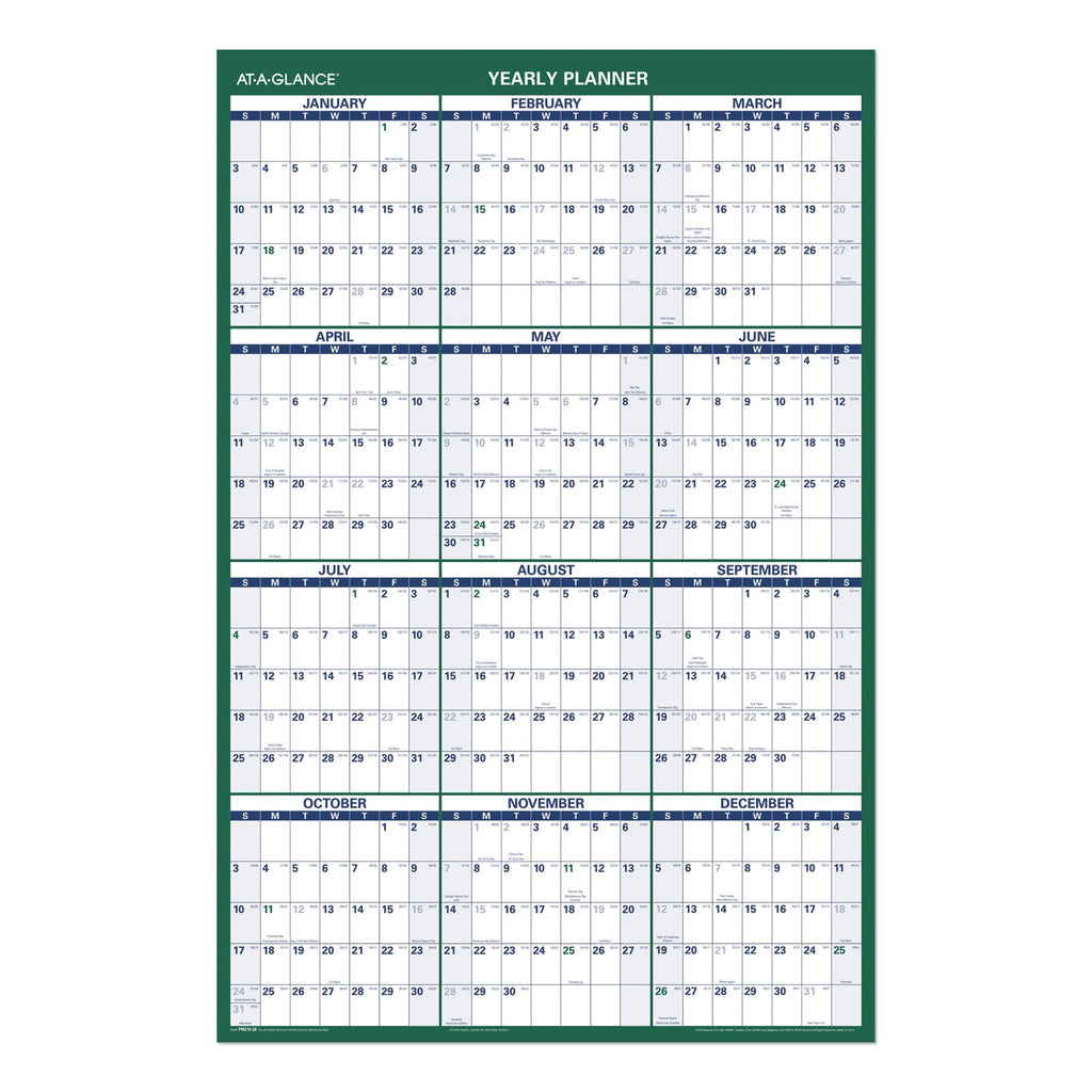 AT-A-GLANCE Vertical Erasable Wall Planner, 24 x 36, White/Green Sheets, 12-Month (Jan to Dec): 2023