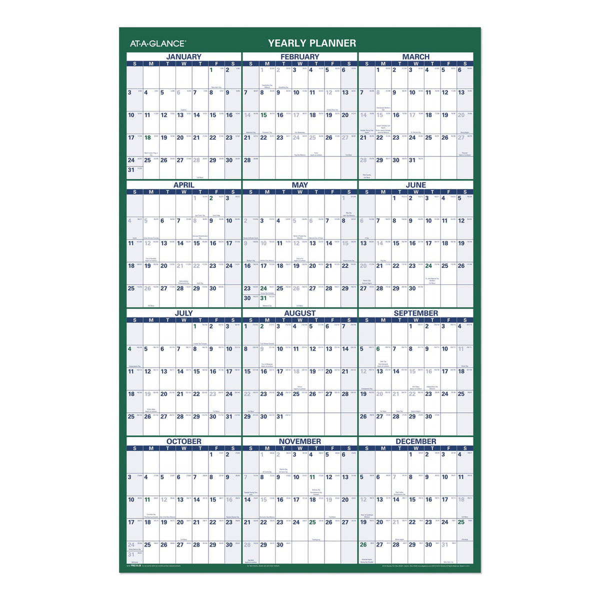 AT-A-GLANCE Vertical Erasable Wall Planner, 24 x 36, White/Green Sheets, 12-Month (Jan to Dec): 2023
