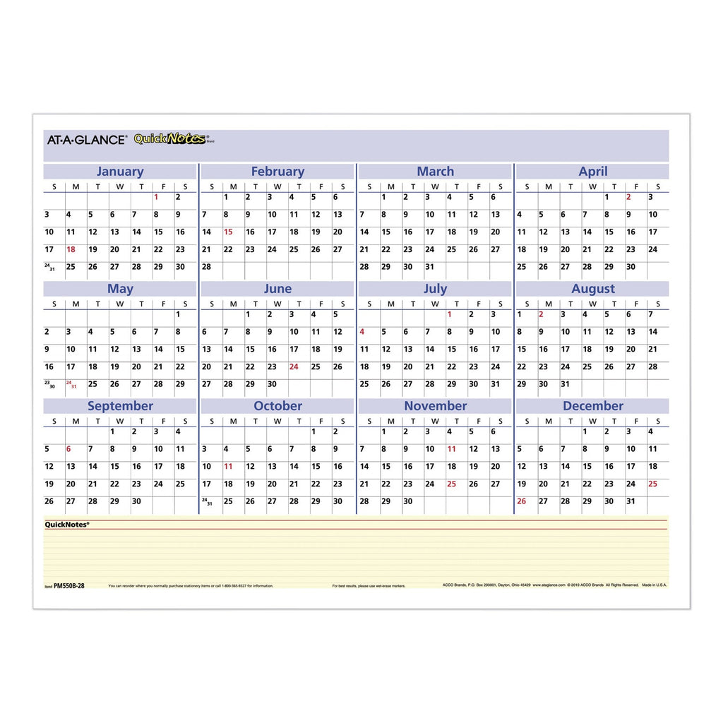 AT-A-GLANCE QuickNotes Mini Erasable Wall Planner, 16 x 12, White/Blue/Yellow Sheets, 12-Month (Jan to Dec): 2023