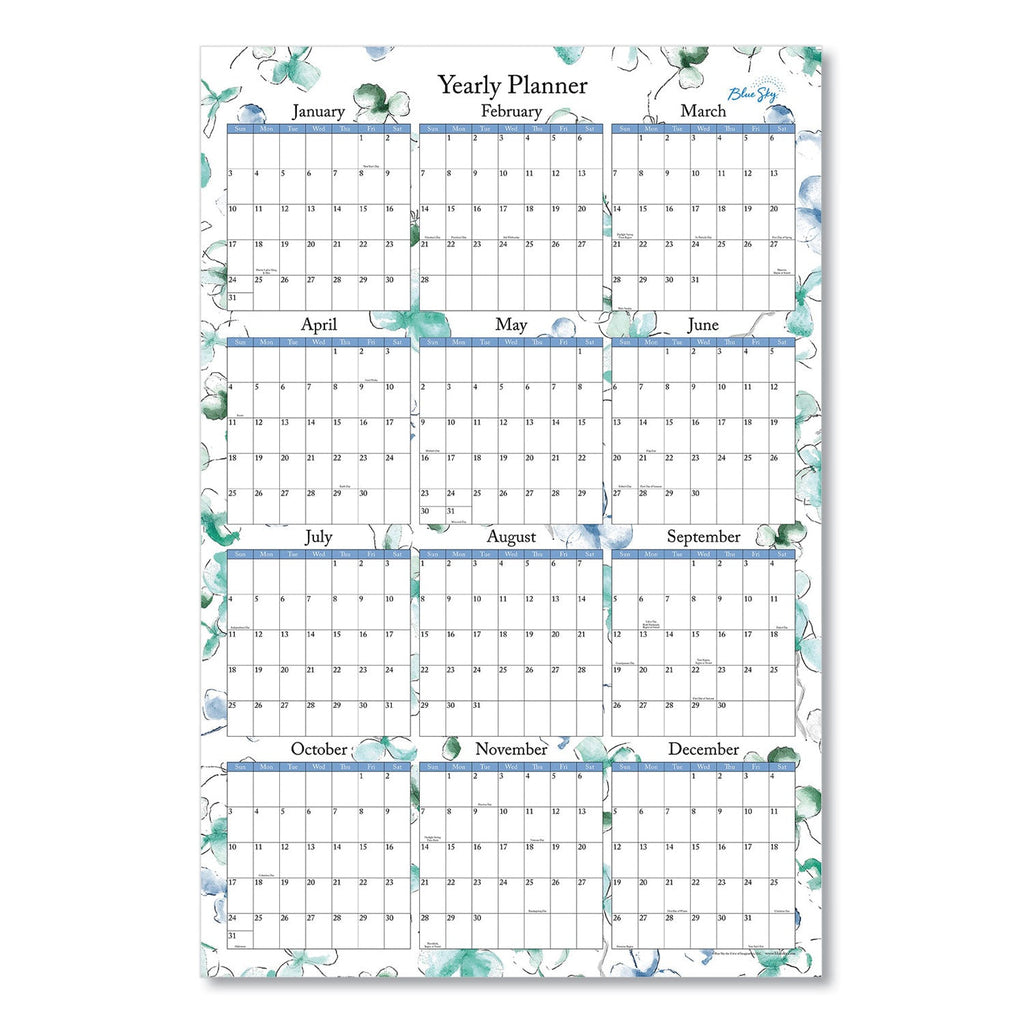 Blue Sky Lindley Laminated Erasable Wall Calendar, Lindley Floral Artwork, 36 x 24, White/Blue/Green Sheets, 12-Month (Jan-Dec): 2023