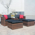 5 Pieces Outdoor Patio Garden Brown Wicker Sectional Conversation Sofa Set