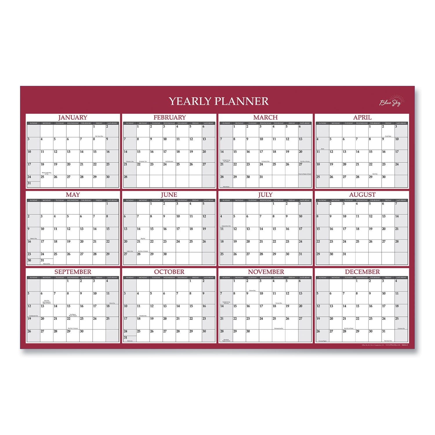 Blue Sky Classic Red Laminated Erasable Wall Calendar, Classic Red Artwork, 36 x 24, White/Red/Gray Sheets, 12-Month (Jan-Dec): 2023