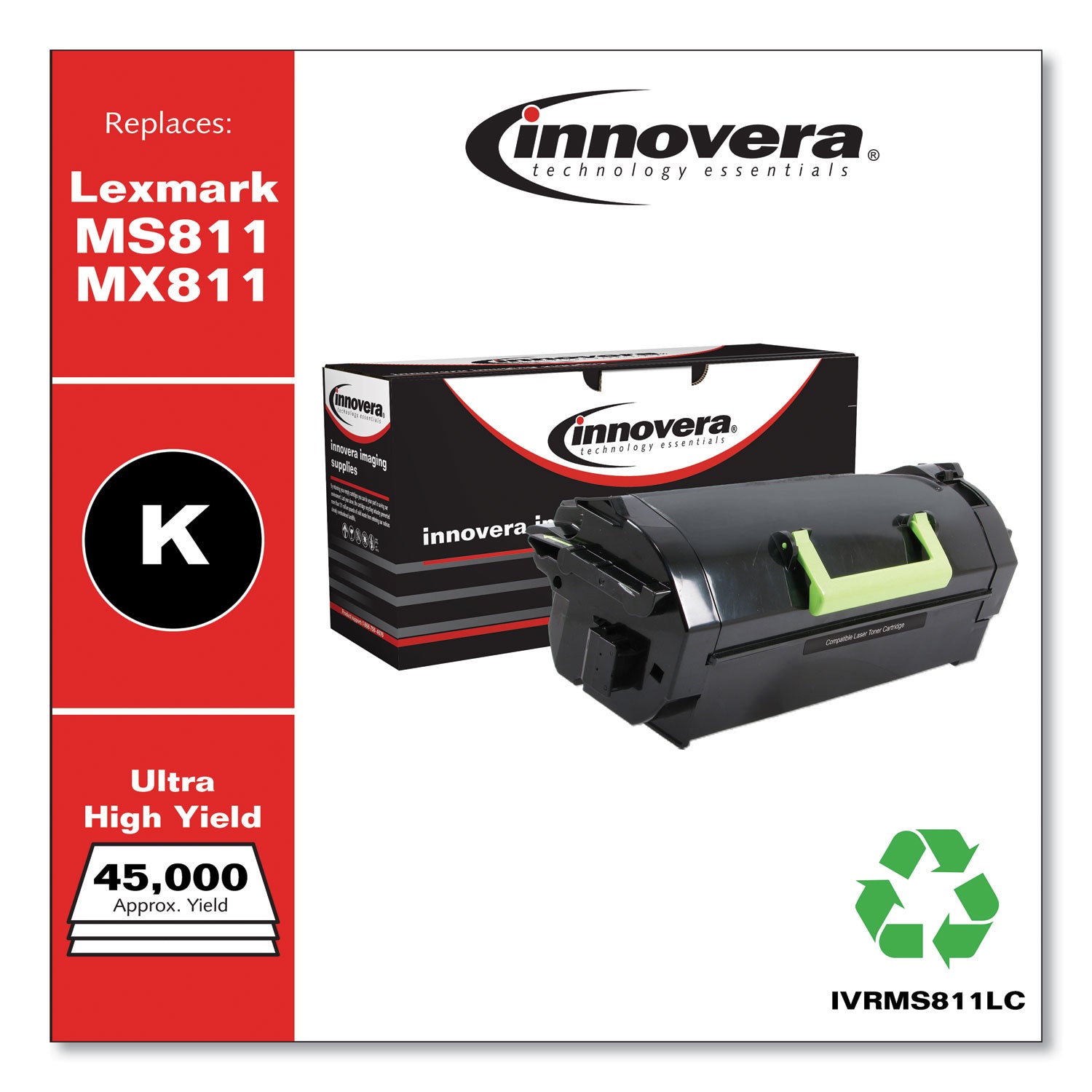 Innovera Remanufactured Black Ultra High-Yield Toner, Replacement for MS811/MX811, 45,000 Page-Yield