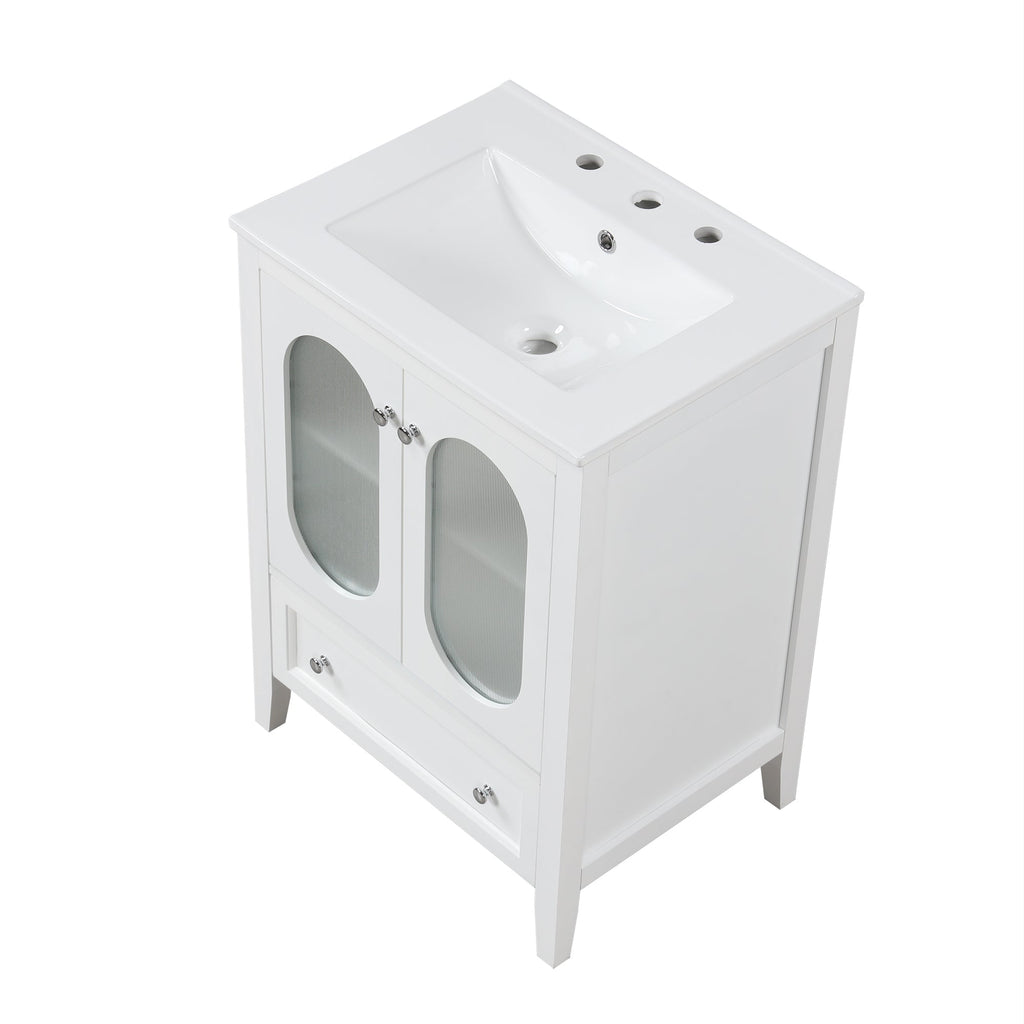 24" Bathroom Vanity with Sink, Bathroom Vanity Cabinet with One Drawer and Doors, Adjustable Shelf, Solid Wood and MDF, White