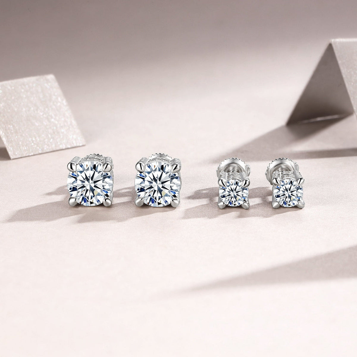 S925 Sterling Silver Moissanite Stud Earrings, 0.5&2ct D-VVS1 4-Prong Basket Pave With Screw Backs, GRA Certificate Gift Box