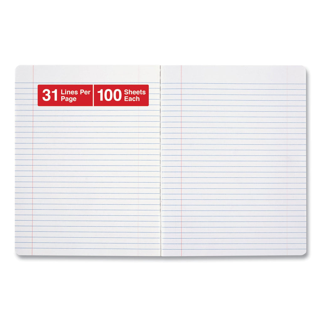 Universal Composition Book, Medium/College Rule, Black Marble Cover, 9.75 x 7.5, 100 Sheets, 6/Pack