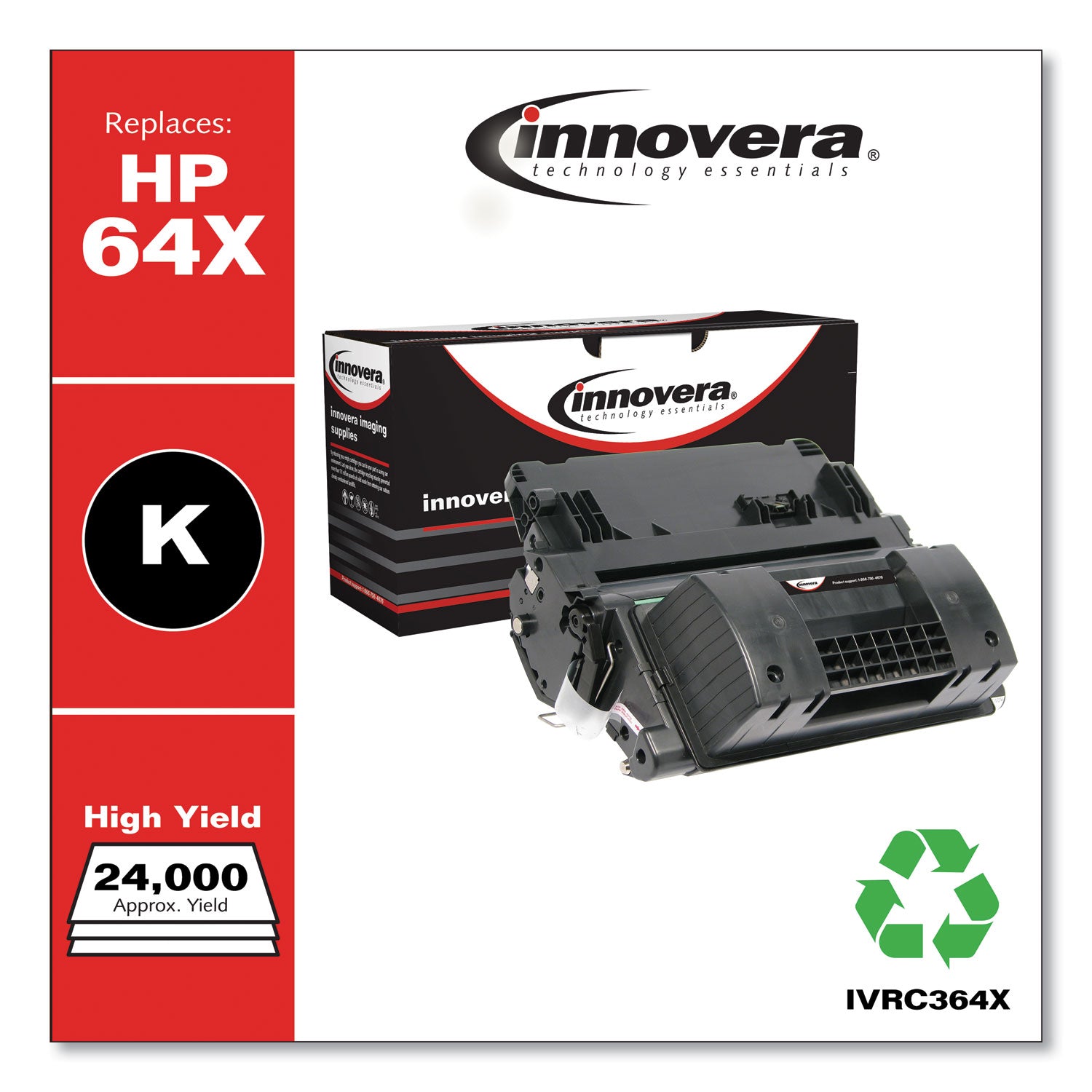 Innovera Remanufactured Black High-Yield Toner, Replacement for 64X (CC364X), 24,000 Page-Yield