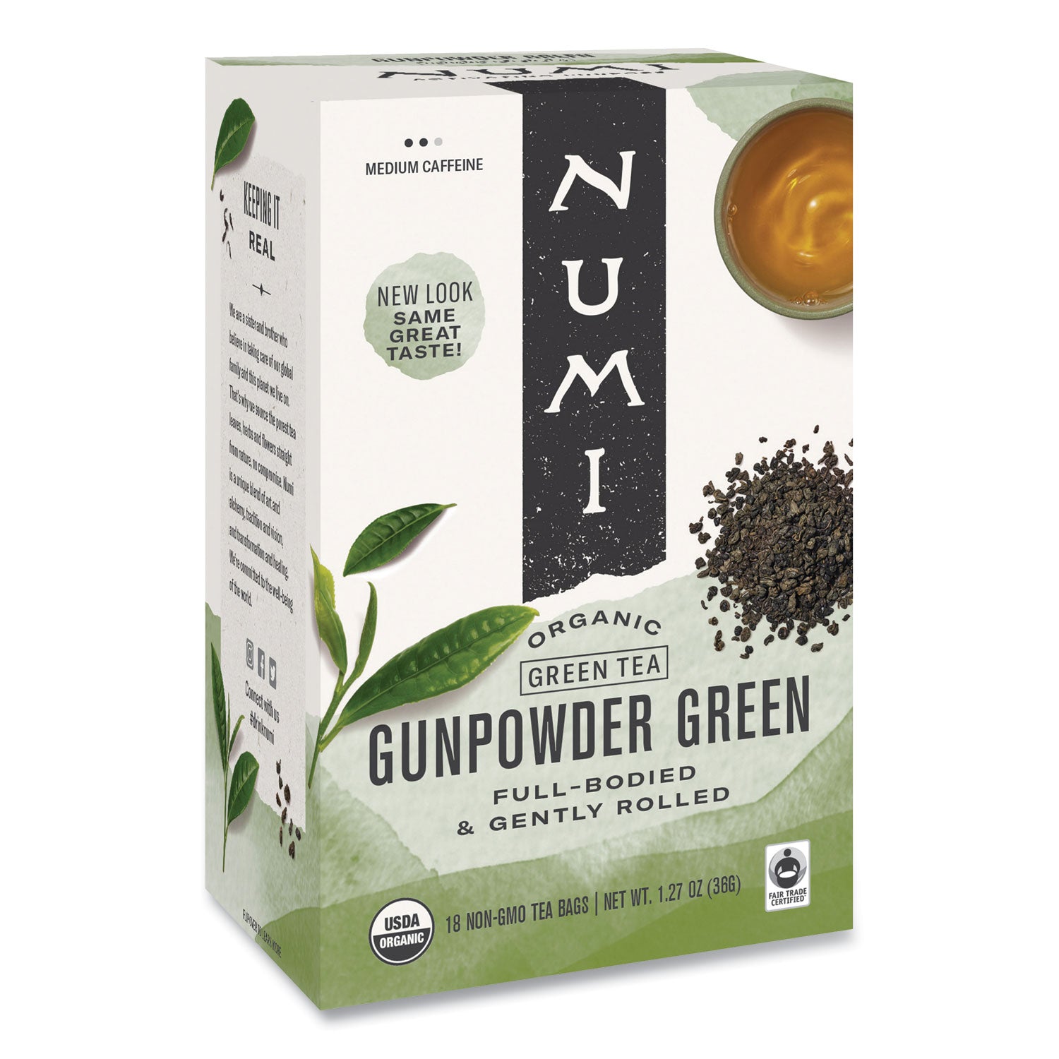 Numi Organic Teas and Teasans, 1.27 oz, Gunpowder Green, 18/Box