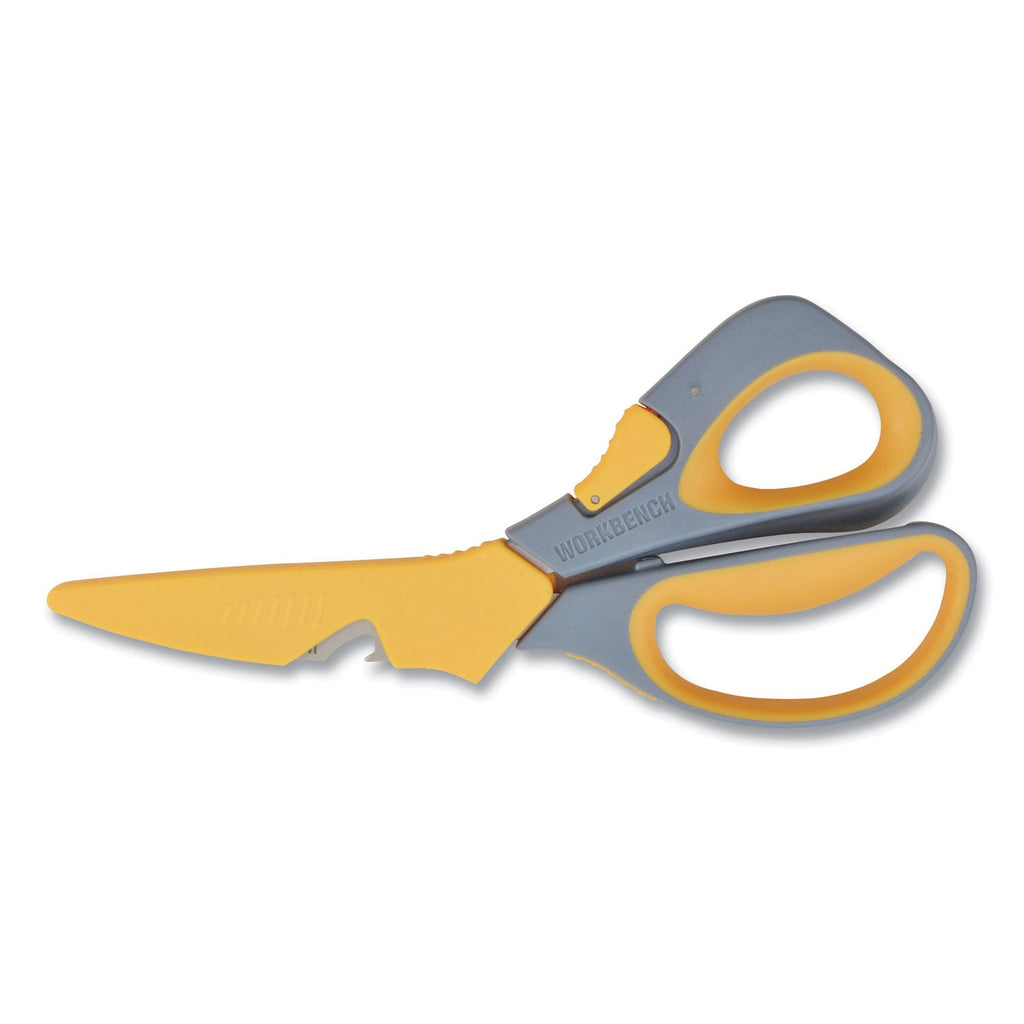 Westcott Titanium Bonded Workbench Shears, 8" Long, 3" Cut Length, Gray/Yellow Offset Handle