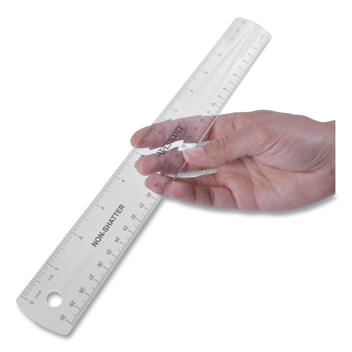 Westcott Non-Shatter Flexible Ruler, Standard/Metric, 12" Long, Plastic, Clear