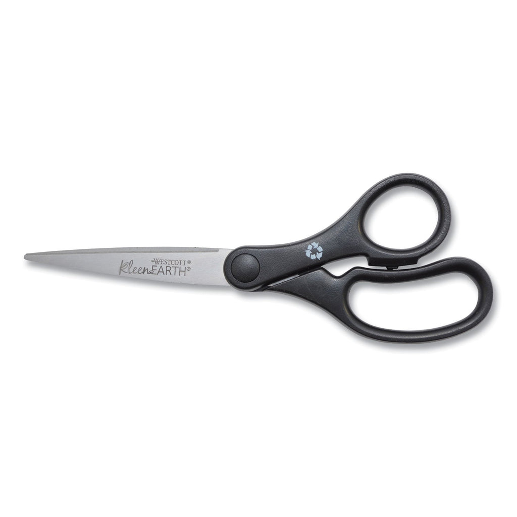 Westcott KleenEarth Basic Plastic Handle Scissors, Pointed Tip, 7" Long, 2.8" Cut Length, Black Straight Handle