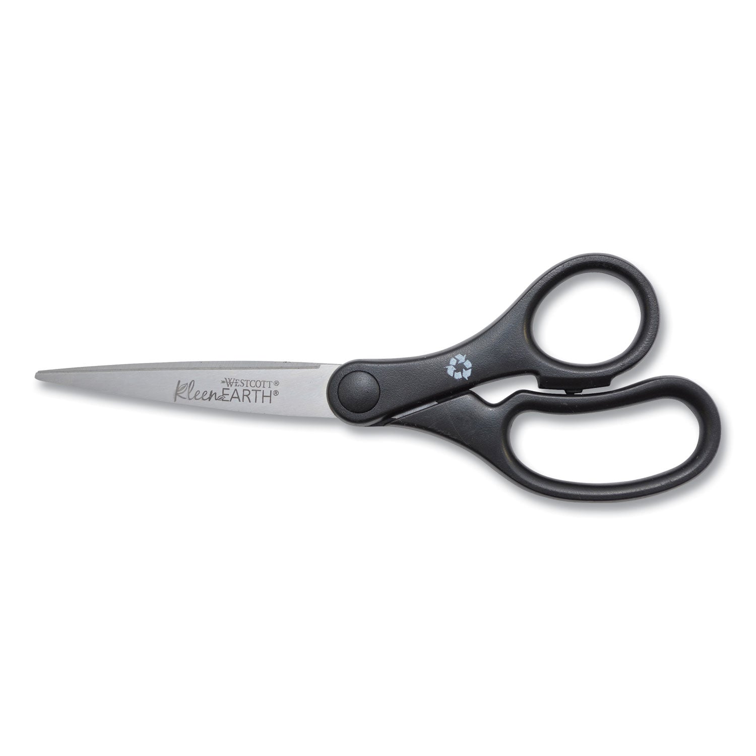 Westcott KleenEarth Basic Plastic Handle Scissors, Pointed Tip, 7" Long, 2.8" Cut Length, Black Straight Handle
