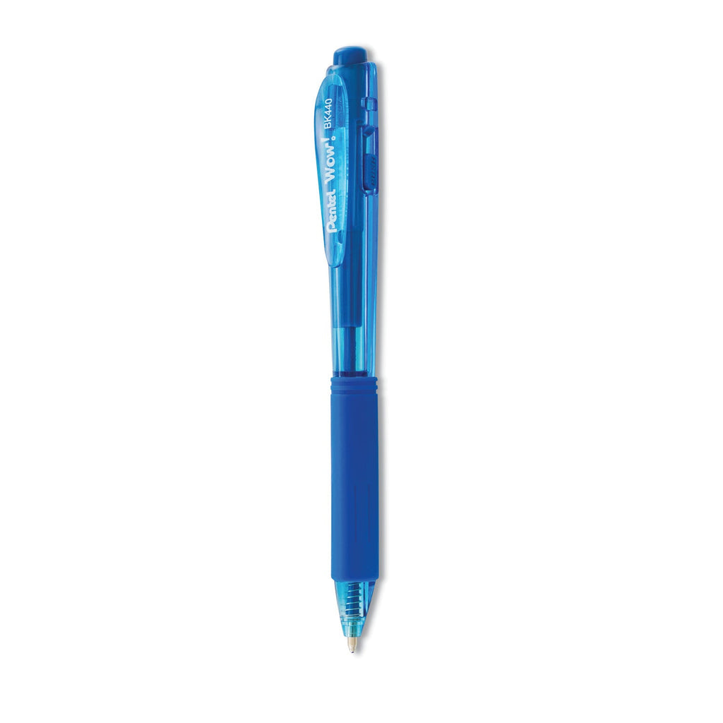 Pentel WOW! Ballpoint Pen, Retractable, Medium 1 mm, Blue Ink, Blue Barrel, Dozen