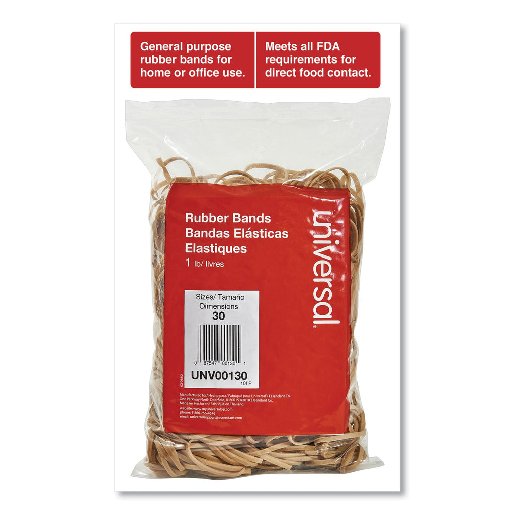 Universal Rubber Bands, Size 30, 0.04" Gauge, Beige, 1 lb Box, 1,100/Pack